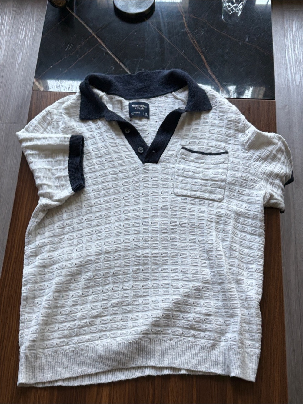 Abercrombie & Fitch Men's White Polo Shirt with navy trim